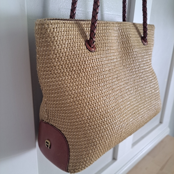 Etienne Aigner Handbags - Etienne Aigner Woven Raffia Tote with Leather Trim & Braided Handles